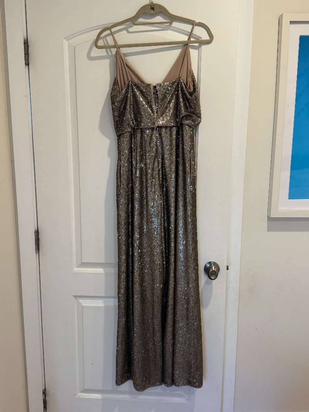 Aidan Mattox Glittering Silver-Gold Sequin Jumpsuit